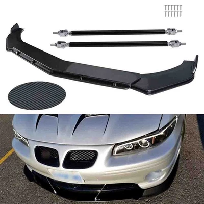 For Pontiac Grand Prix Carbon Fiber Front Bumper Lip Spoiler Splitter+Strut Rods - Image 1 of 4