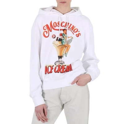 Sudadera con capucha de algodón Moschino blanca con estampado de logotipo de hielo, marca talla 36 (talla 2 de EE. UU.) Foto 1 de 4