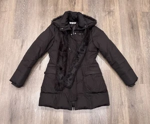 Max Mara Down Coat Womens Medium Brown Puffer Jacket Faux Fur Trim - Picture 1 of 15