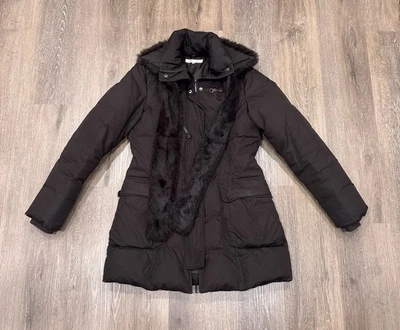 Max Mara Down Coat Womens Medium Brown Puffer Jacket Faux Fur Trim - Image 1 of 4