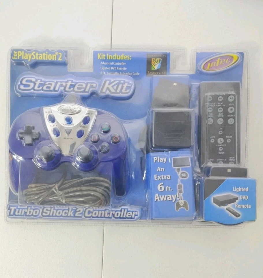 PlayStation 2 Intec Starter Kit Mando NUEVO SELLADO, Cable Extráctil de 6 pies, Mando a Distancia PS2 Foto 1 de 4