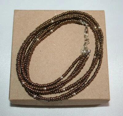 Collar Silpada Plata Esterlina Pequeño Bronce Semilla Cuentas Tres Hilos N1591 Foto 1 de 3