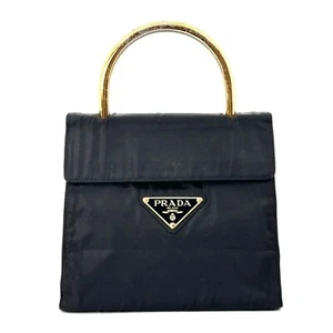 PRADA Hand Bag Nylon Metal Handle Black Authentic - Picture 1 of 24