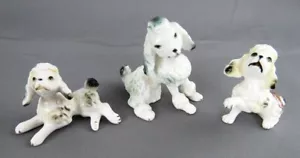 Vintage Shiken Japan Miniature Bone China Poodle Dog Family Trio Figurine Set - Picture 1 of 8