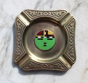 Rare Antique Vintage Art Nouveau-Arts & Crafts Enamel Brass Ashtray - Picture 1 of 13