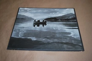 Vintage Black & White Photo Photograph Lake, boat fishermen 19X15 - Picture 1 of 3
