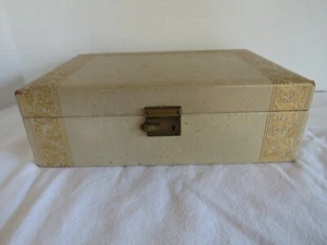 VTG CREAM/BURGANDY VELVET JEWLERY BOX 2 TIER 11" X 7.5" X 3.5" - Picture 1 of 10