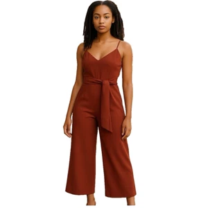 NEW Amelius Trinity Jumpsuit Sz 14 V-Neck & Back Cropped Wide Leg Waist Tie Rust - Picture 1 of 15