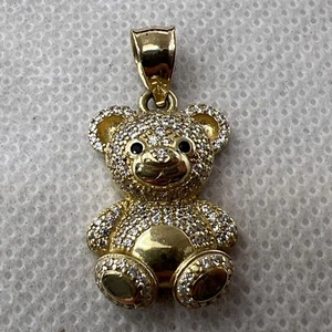 LINDO CUBO DE OSO 14K Oro Amarillo Blanco y Negro CZ Colgante (28 mm x 14,2 mm) 4,4 g - Imagen 1 de 12