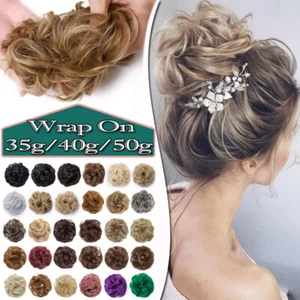 Tousel Thick/Thin Messy Bun Piece Scrunchie Curly Updo Hair Extensions AS Human - Picture 1 of 97