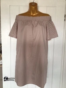All Saints Livia Emb Off The Shoulder Bardot Dress Champagne Pink & Pockets UK L - Picture 1 of 12