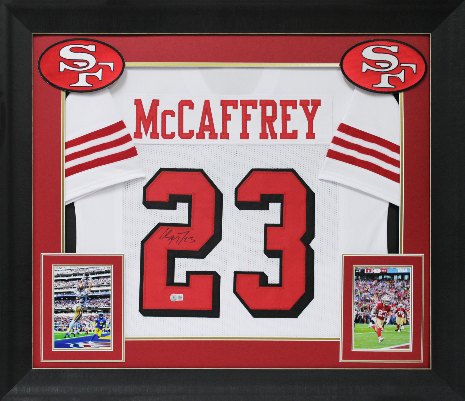 Christian Mccaffrey Autographed Signed White Pro Style Framed Jersey With Dropshadow Beckett 
