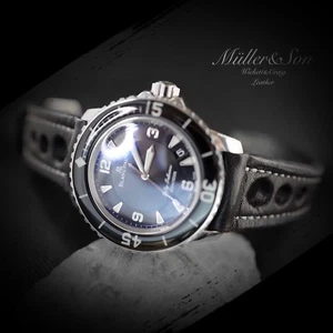 Müller&Son 20 22 24 mm echt Wickett & Craig schwarz Leder Rallye Uhrenarmband - Bild 1 von 1