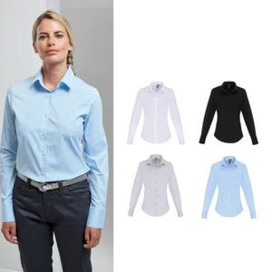 Premier Women's Stretch Fit Cotton Poplin Long Sleeve Blouse PR344 - Comfort Fit - Picture 1 of 18