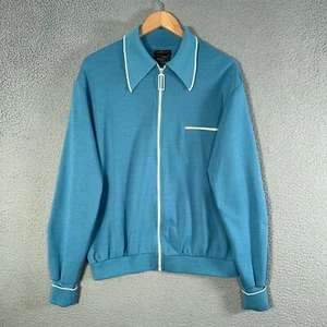 Vintage 70s Towncraft JCPenny Track Jacket Blue L Full Zip Double Knit Dagger - Picture 1 of 17