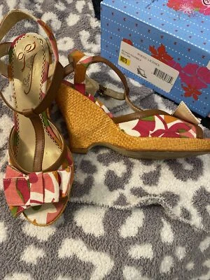 Licencia Poética MARRÓN Floral Plataforma Cuña Cordones Peep Toe Zapatos talla 7.5 Foto 1 de 4