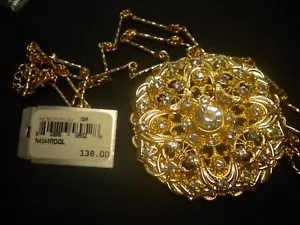 BEAUTIFUL MADALLION NECKLACE WITH CRYSTAL FANTASTIC GOLD TONE - Picture 1 of 3