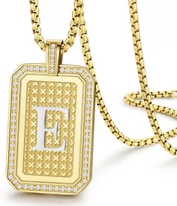 "Collana Ciondolo Holizaly Iniziale E Placcato Oro 18K Zirconi Cubici Unisex 23,8"" - Foto 1 di 8
