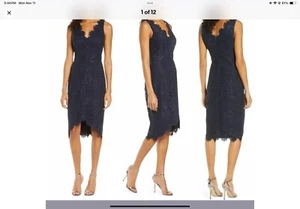 Eliza J Tulip Hem Lace Cocktail Dress In Navy BNWT Size 10 - Picture 1 of 7