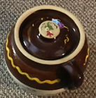 Ancien pot de mariage amish en grès pot de haricots crock glaçage marron ~ art Helen Cleland '63