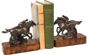 Bookends Bookend EQUESTRIAN Lodge Horse Photo Finish Chocolate Brown Resin - Picture 1 of 1