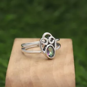 Mystic Quartz Gemstone Silver Designer Ring Women Gift Jewelry Size 8 - Picture 1 of 6