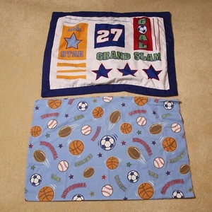 Circo Pillowcase Standard Sham Set Blue Sports Baseball Soccer Football Blend - Picture 1 of 11