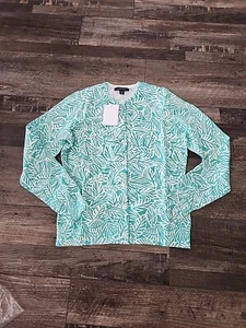 Land's End Teal Tropical Cardigan Sz Xs - Picture 1 of 7