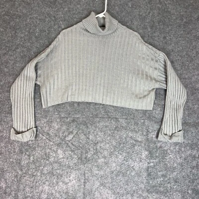Suéter para mujer Forever 21 F21 grande gris recortado manga larga cuello alto top Foto 1 de 4