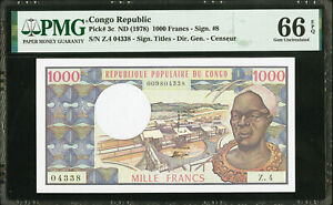 Congo Republic 1000 Francs ND (1978) Pick-3c GEM UNC PMG 66 EPQ
