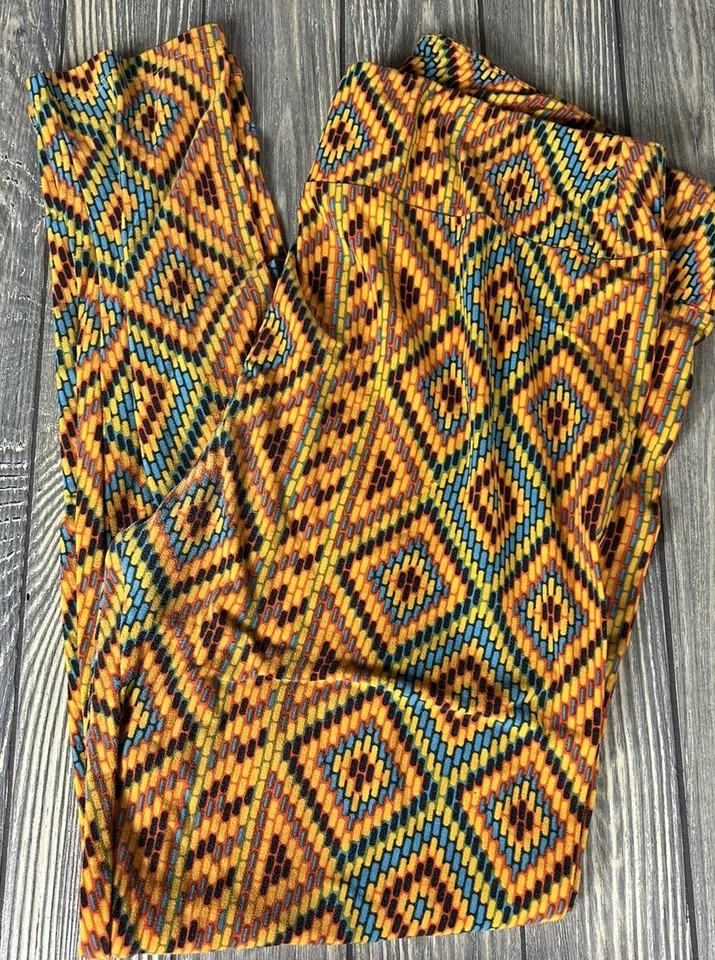 Lularoe Womens Yellow Diamond Geometric Leggings Tall And Curvy - Image 1 of 3