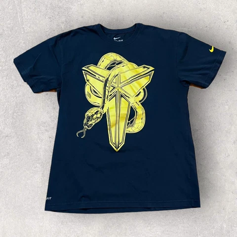 Kobe Bryant Nike Shirt Mens Medium Black Mamba Snake Emblem Dri Fit Gold Logo Cover