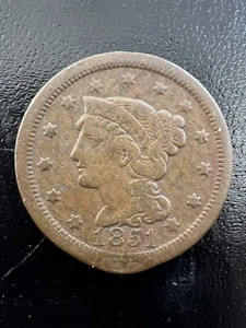 1851 Geflochtenes Haar großer Cent Kupferpfennig - Bild 1 von 3