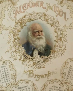Calendario de encaje victoriano William Cullen Bryant 1901 de colección papel troquelado en relieve - Imagen 1 de 9