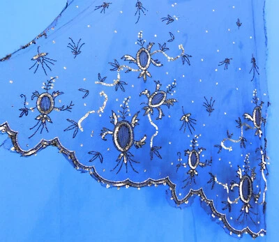 Vintage 1920s Art Deco Black Net Silver Sequin Beaded Skirt Panel Dress Fabric  - Image 1 of 4