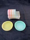 Vintage Tupperware Wagon Wheel Coasters with Holder Set of 6 - Pastel Colors