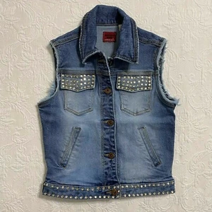 Parasuco Jeans Womens  Blue Sleeveless Denim Size S/P Jacket Vest Stones #1878  - Picture 1 of 10