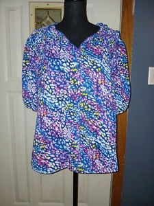 Umgee Blouse Top Short Sleeve Size XL Colorful Abstract Specks Chiffon - Picture 1 of 3