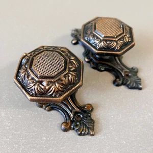 2x Tirador de manija de puerta de cobre de aluminio ornamentado grande decorativo vintage soviético URSS - Imagen 1 de 5