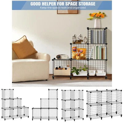 6 Cubes Interlocking Storage Unit With Metal Wire Mesh Black Multifunctional New - Image 1 of 4