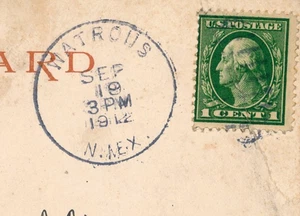 WATROUS N.MEX. OVATE BARRED DUPLEX CANCEL. 1912. NEW MEXICO. NM. POP- 59 - 2022. - Picture 1 of 3