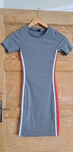 H&M Divided Grey Ribbed Bodycon Dress with Racing Stripes, Size 4 - Picture 1 of 5