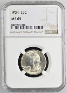 1934 Washington Quarter NGC MS-65 MEDIUM MOTTO - Picture 1 of 2