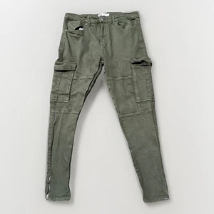 Zara Cargo Pants Mens 34 Green Denim Straight Skinny Fit Stretch - Picture 1 of 7