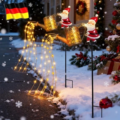 Solar Gießkanne Lichter Außen, Weihnachten Santa Wasserdicht Metall Garten Deko~ - Bild 1 von 4