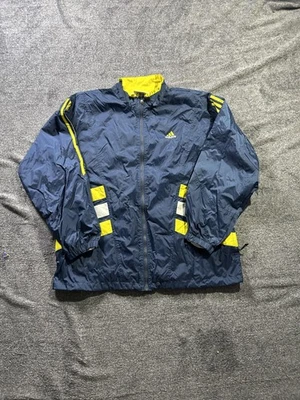 Adidas Jacket Mens Large Blue Yellow Windbreaker Reflective Full Zip Running - Image 1 of 4