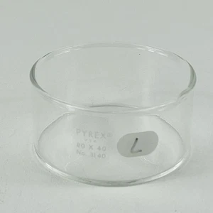 Plato cristalizador de vidrio PYREX 80 x 40 y vaso 3140 Corning cristalería de laboratorio de colección - Imagen 1 de 6