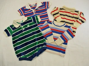 Vtg Lot Boy 18 mo HEALTHTEX L/S Shirts S/S Top Terry Romper Outfit 4 pcs Striped - Picture 1 of 23