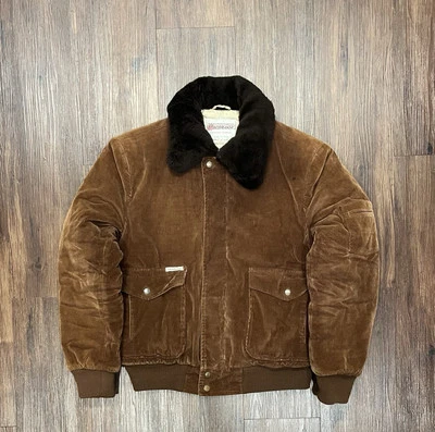 Vtg 70s Windbreaker Van Heusen Faux Fur Corduroy Bomber Jacket Talon Zip - Sz M - Image 1 of 4