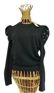 Aqua Bloomingdale’s 100% Cashmere Black Sweater NWT Medium Faux Pearls Ret$188. - Picture 1 of 10